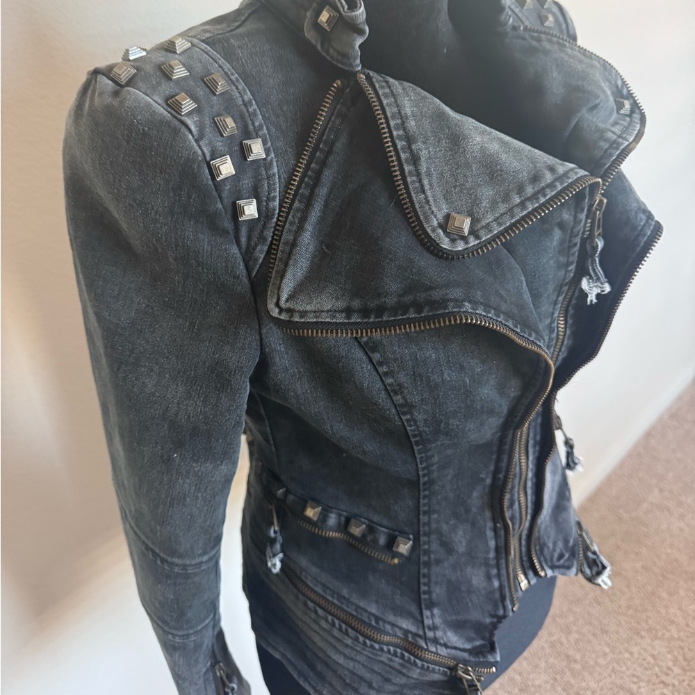 Lookbook Store Black Studded Moto Jacket | XS | Edgy Zip Detail Biker Jacket